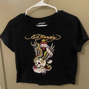 never worn baby tee ed hardy skull crop top